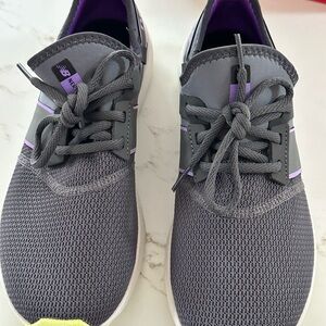 New Balance Gray and Purple Athletic Shoes with Streamlined Design